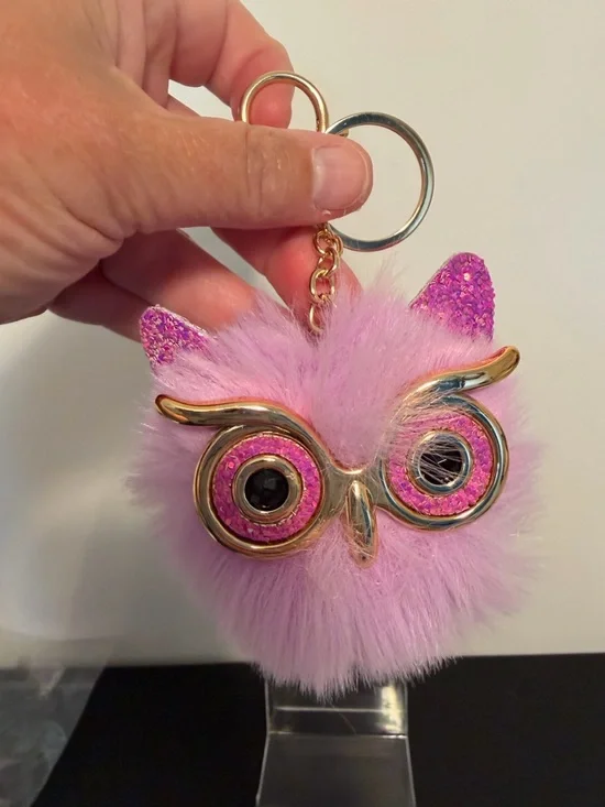 Pink Fuzzy Owl Keychain Bag Charm - Picture 2 of 4